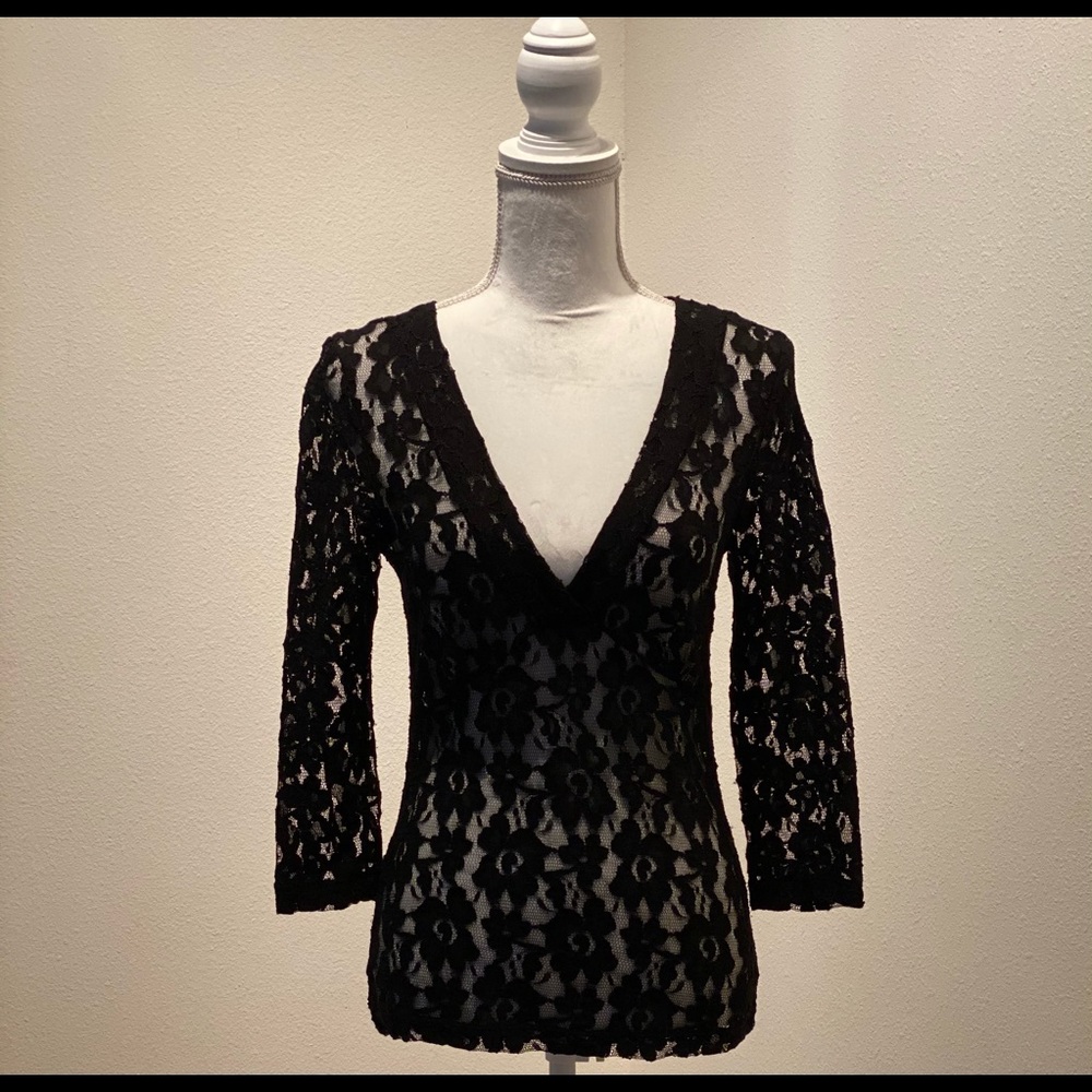 A- Old Navy - Black Lace, Deep V-Neck, Pull Over Top